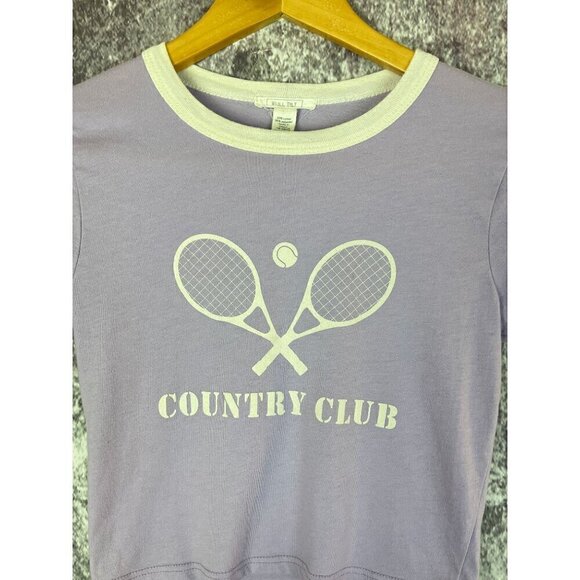 Full tilt Purple Country Club Tennis Graphic Tee Shirt T Top Blouse Cropped wome - Picture 2 of 8